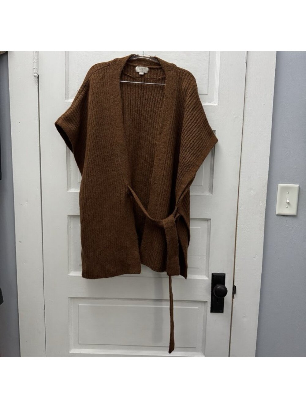 LOFT Outlet XS/S Brown Ribbed Side Tie Open Front Cardigan Wrap Sweater Vest